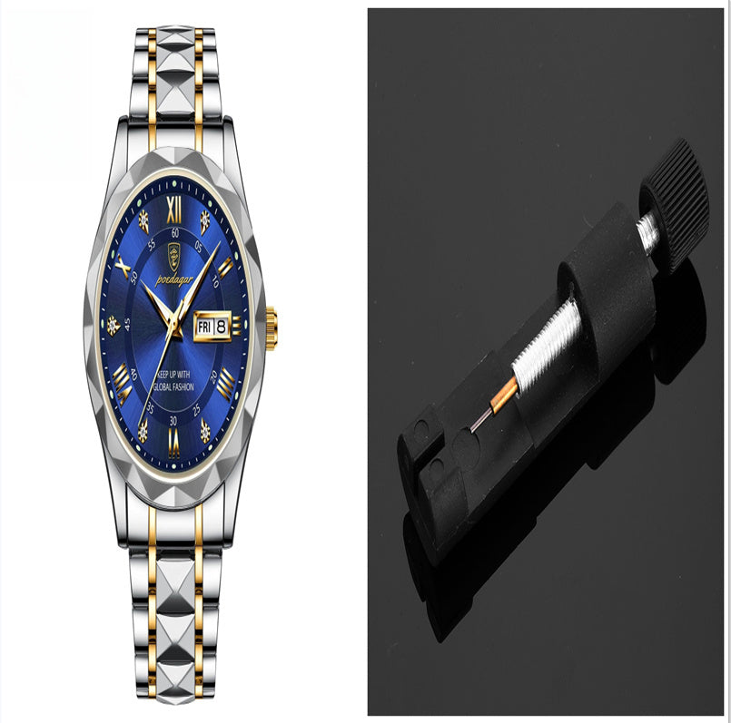 Montre à quartz lumineuse à double calendrier étanche pour homme