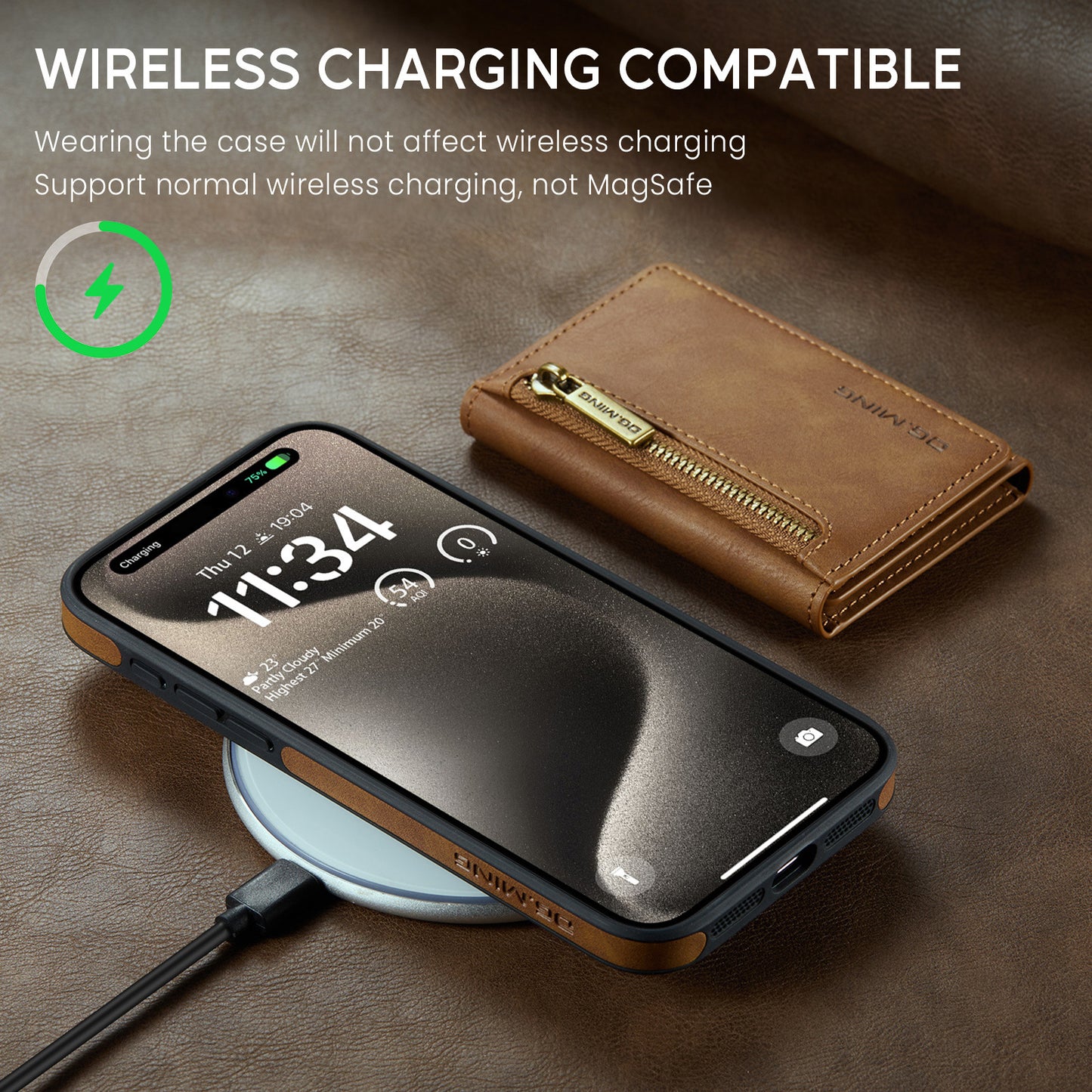 Étui de téléphone avec chargeur sans fil, porte-cartes magnétique, housse de protection