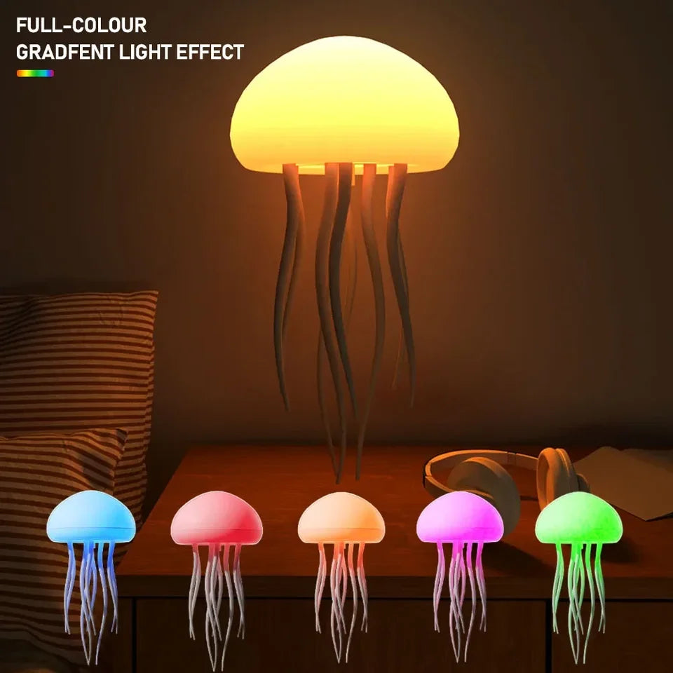 Cartoon Jellyfish Night Light Atmosphere RGB Gradient Cute Jellyfish Bedside Lamp Voice Control Type-C Charging LED Night Lamp