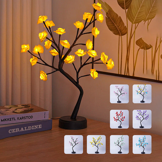 Lampe de table en forme d'arbre à fleurs et de roses, veilleuse de bureau féerique, alimentée par USB, cadeaux pour mariage, Saint-Valentin, décoration de Noël