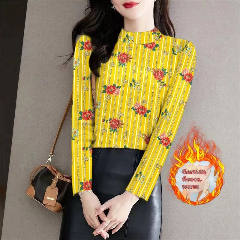 Women's Half Turtleneck Outer Wear Printed Bottoming Shirt